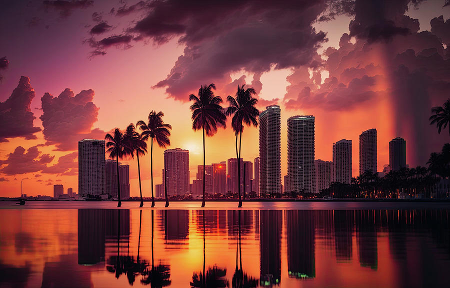 Discover the Beauty of Miami Skyline Oil Paintings Digital Art by ...