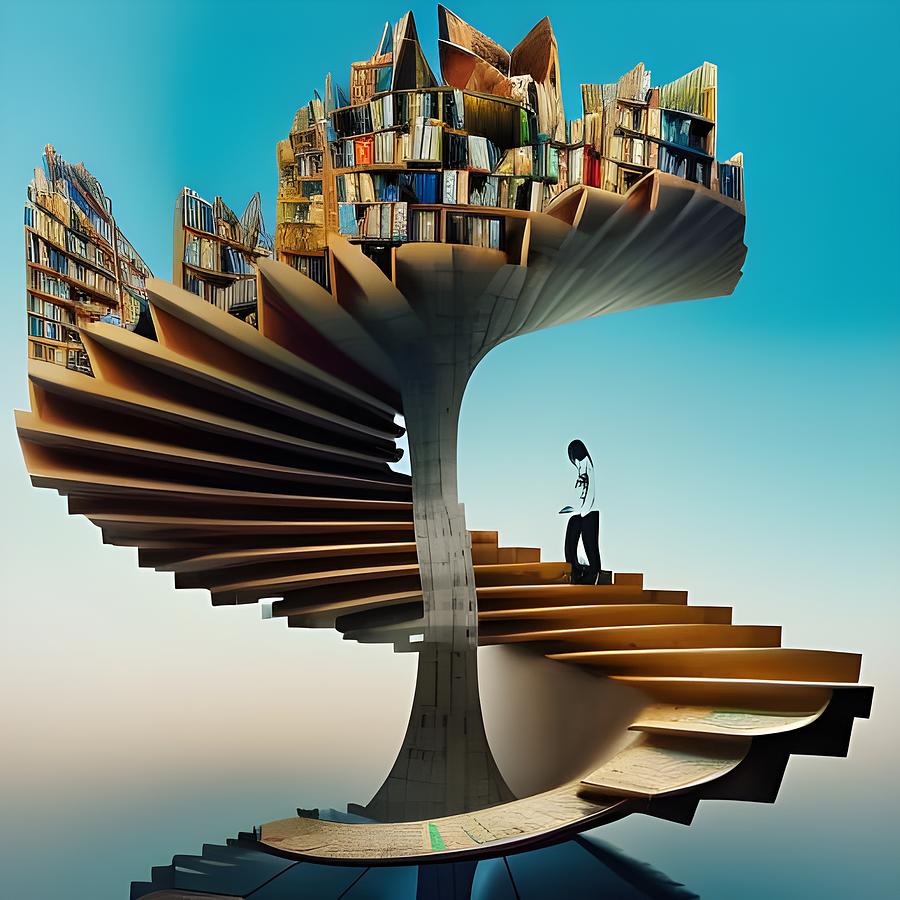 Discover The Mysteries Of Stairs To Library Surrealism Mixed Media