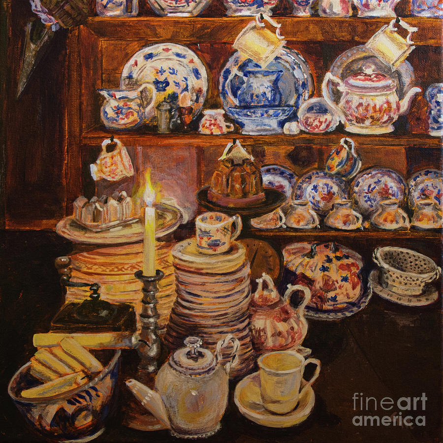 Dishes by Candlelight Painting by Cheryl McClure