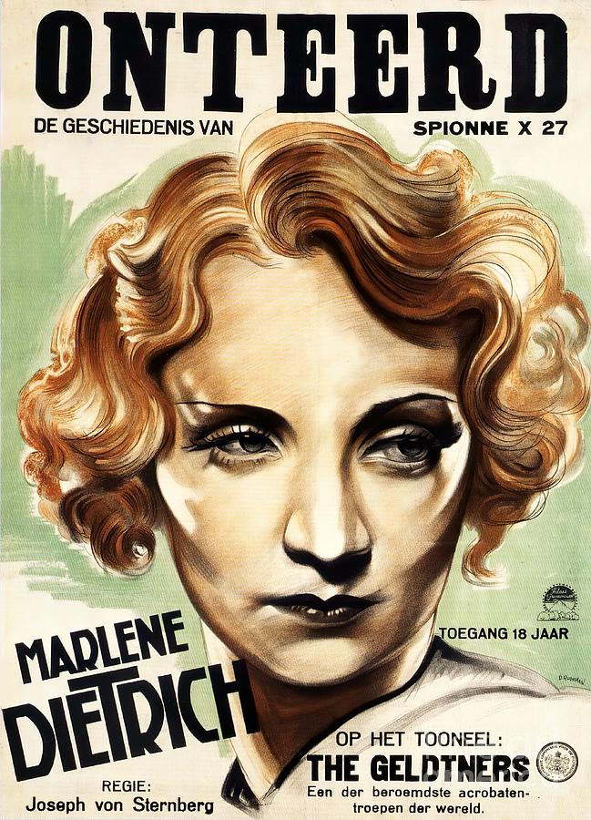 Marlene Dietrich Mixed Media - Dishonored, 1931 - art by Dolly Rudeman by Movie World Posters
