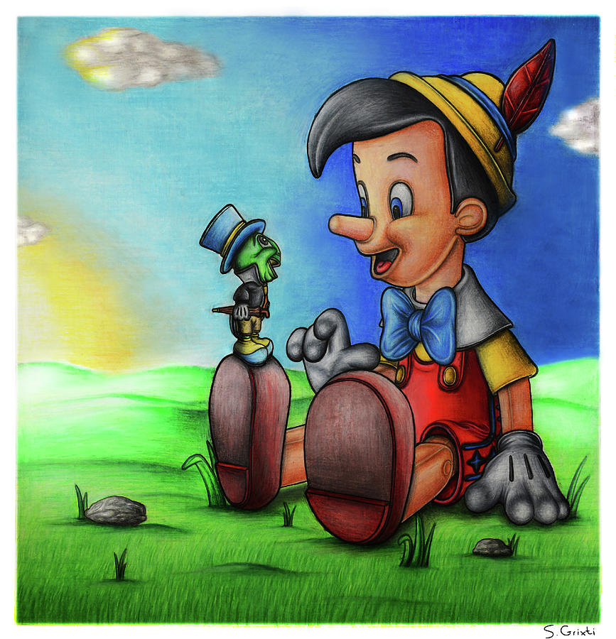 Disney Colorful Pinocchio pencil drawing portrait Drawing by Stephan Grixti
