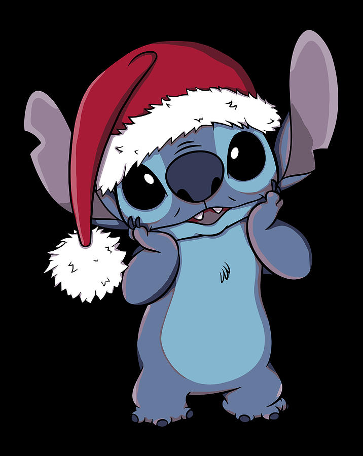 Disney Lilo Stitch Christmas Santa Hat Stitch Portrait Drawing by Lucy Wilk