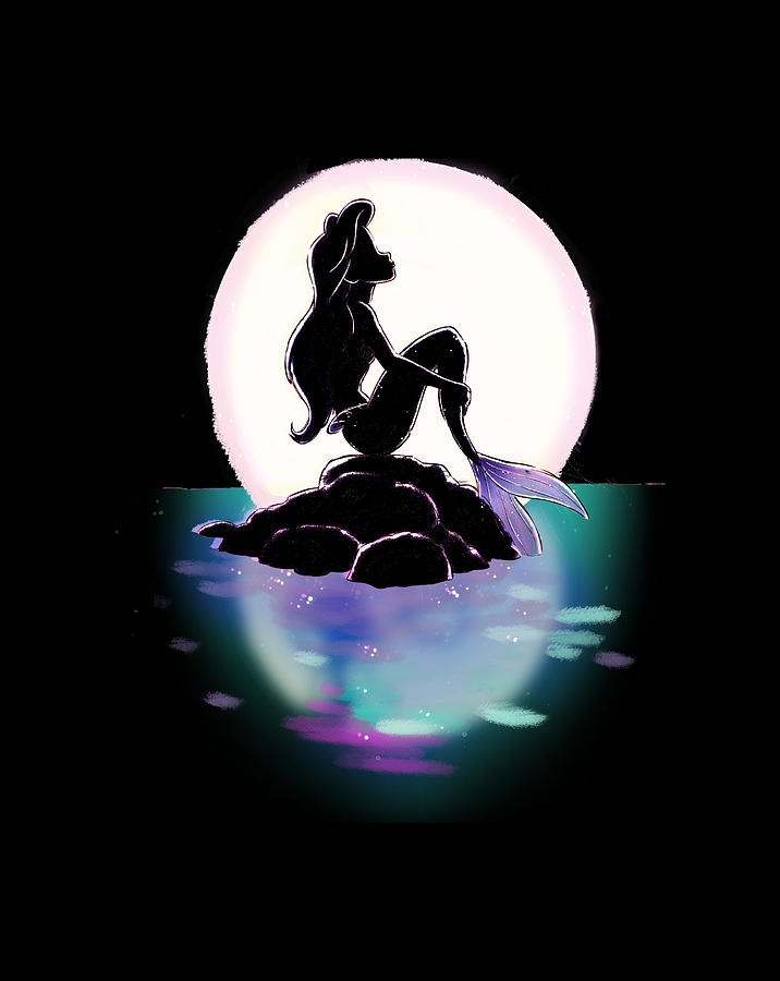 Disney Little Mermaid Ariel Colorful Sunset Moon Digital Art by Nguyen Hung