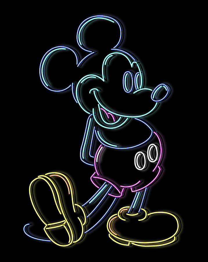 Disney Mickey And Friends Mickey Mouse Neon Line Portrait T-Shirt ...