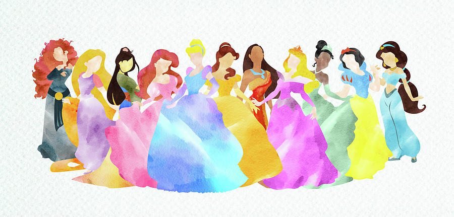 Disney Digital Art - Disney princesses colorful watercolor by Mihaela Pater