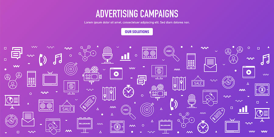 Display Advertising Campaigns Outline Style Web Banner Design Drawing by Denkcreative