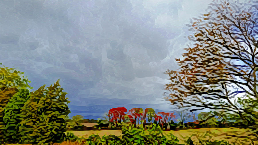 Distant Autumn Storm  Mixed Media by Ally White