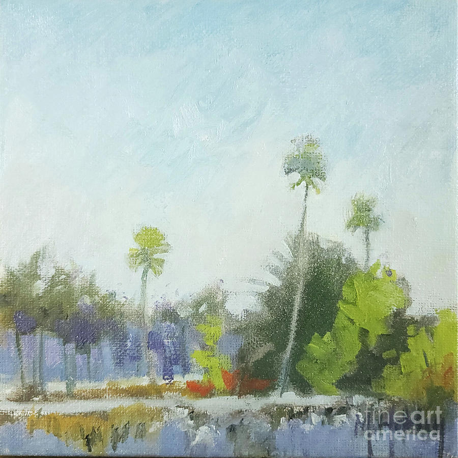 Distant Palms Minimal Tree Marsh Painting by Mary Hubley