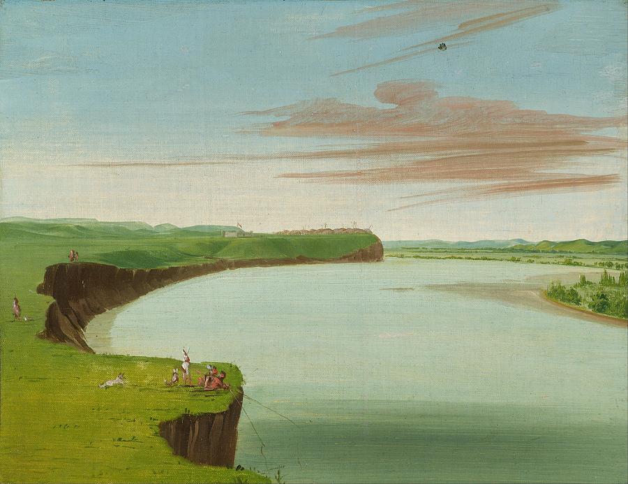 Distant View of the Mandan Village Painting by George Catlin