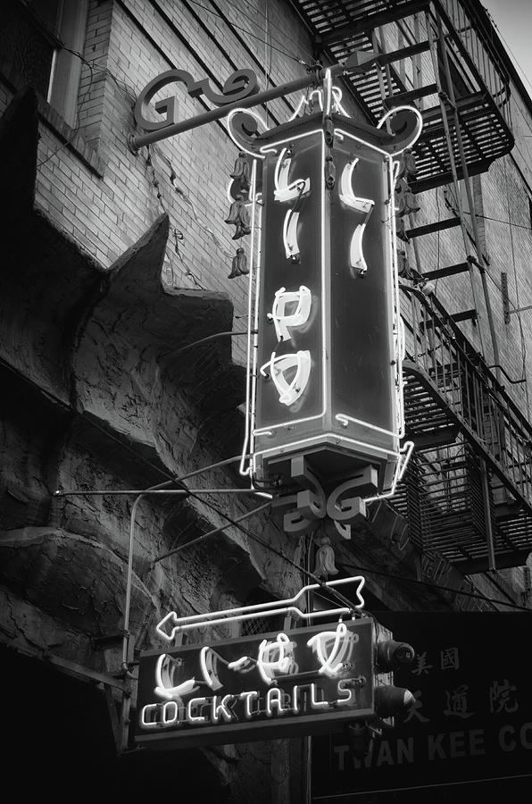 Distinctive Li Po Cocktail Lounge Neon Lantern in Chinatown San Francisco Noir Black and White Photograph by Shawn OBrien