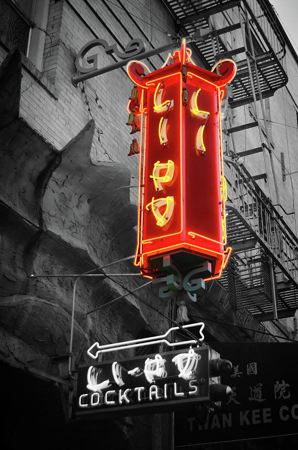 Distinctive Li Po Cocktail Lounge Neon Lantern in Chinatown San Francisco Noir Color Splash BW Photograph by Shawn OBrien