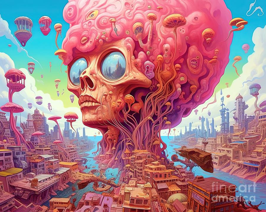 Distorted Dreams A Colored Journey through Intricate Cityscapes Painting by Vincent Monozlay
