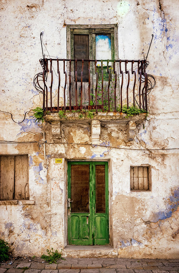 Door Photograph - Distressed Building Facade Sicily by Joan Carroll