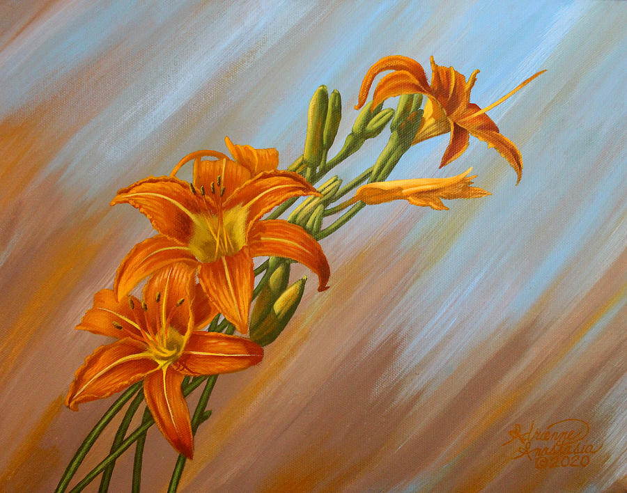 Day Lillies Painting by Adrienne Dye