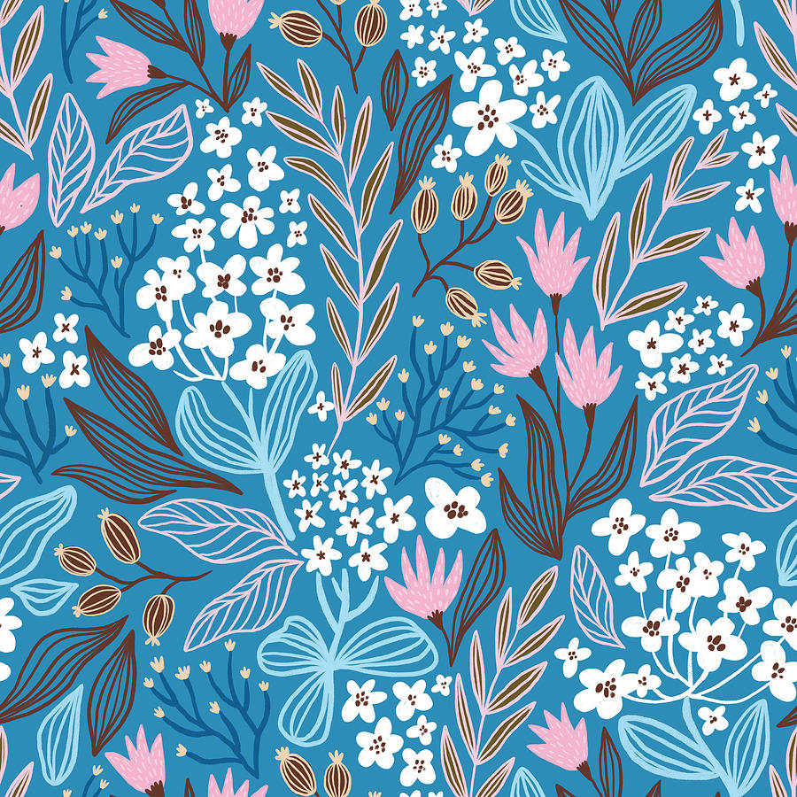 Ditzy Floral Seamless Pattern Drawing By Julien - Fine Art America