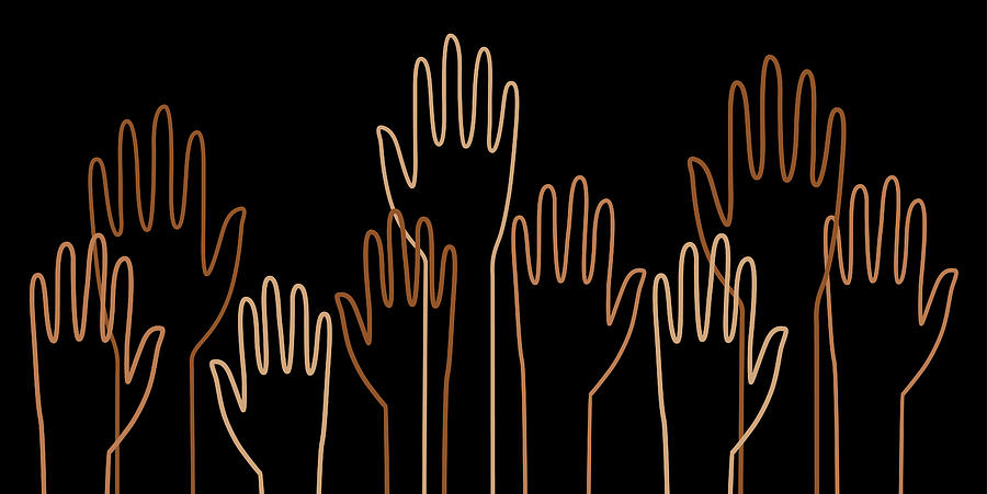 Diverse Outline Raised Hands Drawing by RobinOlimb