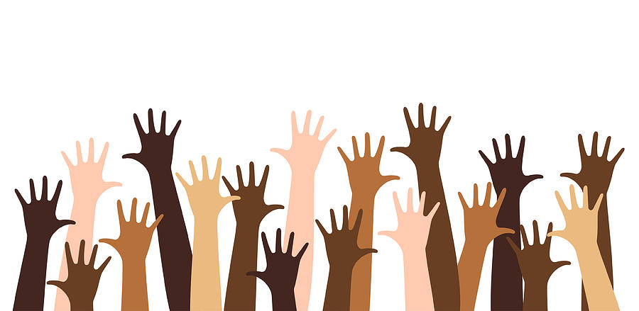 Diverse raised hands Drawing by Askmenow