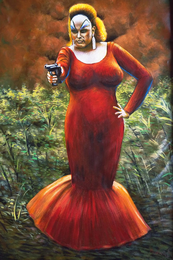 Divine In Pink Flamingos Portrait Red Dress John Waters Oil Painting On Canvas Pm57 Painting By Palomares