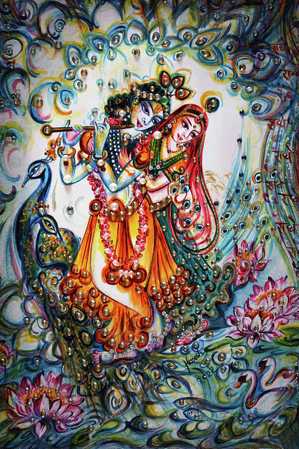 Nature Painting - divine love dance - Radha Krishna by Harsh Malik