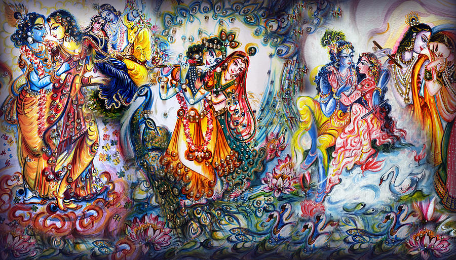 Divine love leela - Radha Krishna  Painting by Harsh Malik