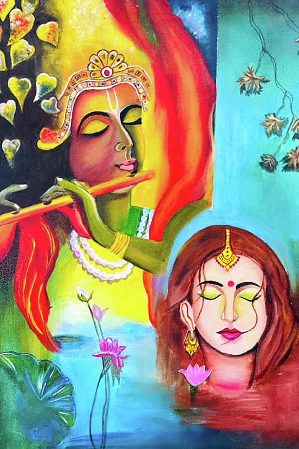 Love Painting - Divine Love Radha-Krishna by IRA World Art