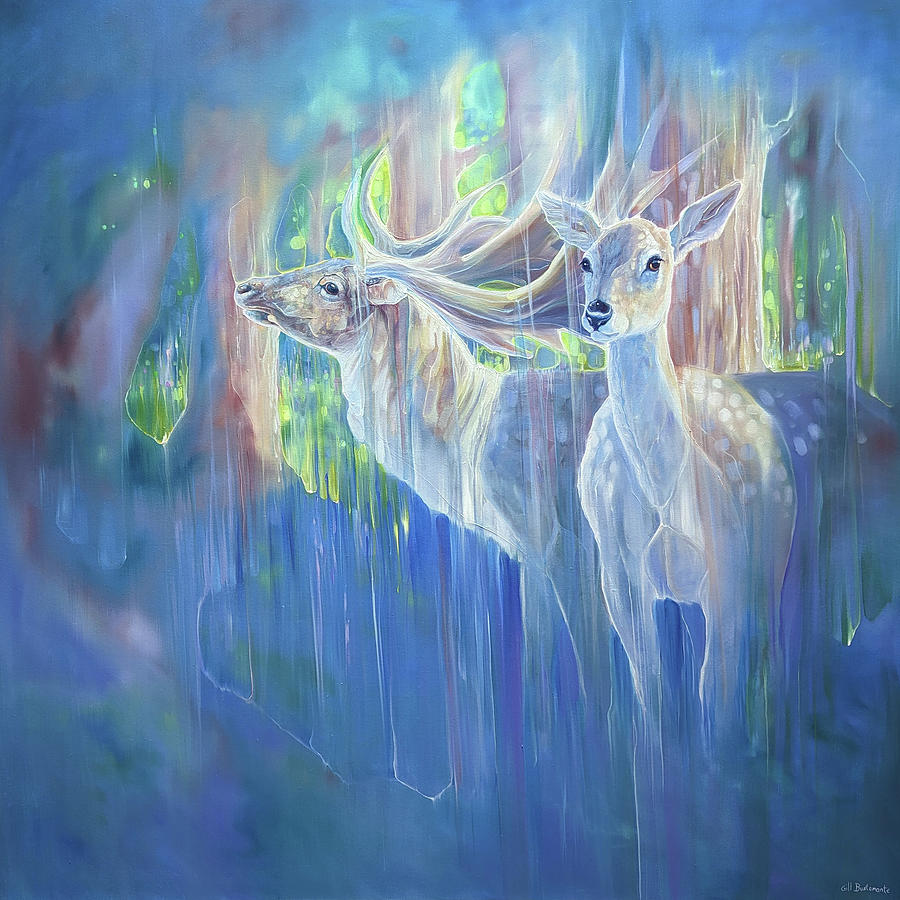 Divine Monarchs deer abstract Painting by Gill Bustamante