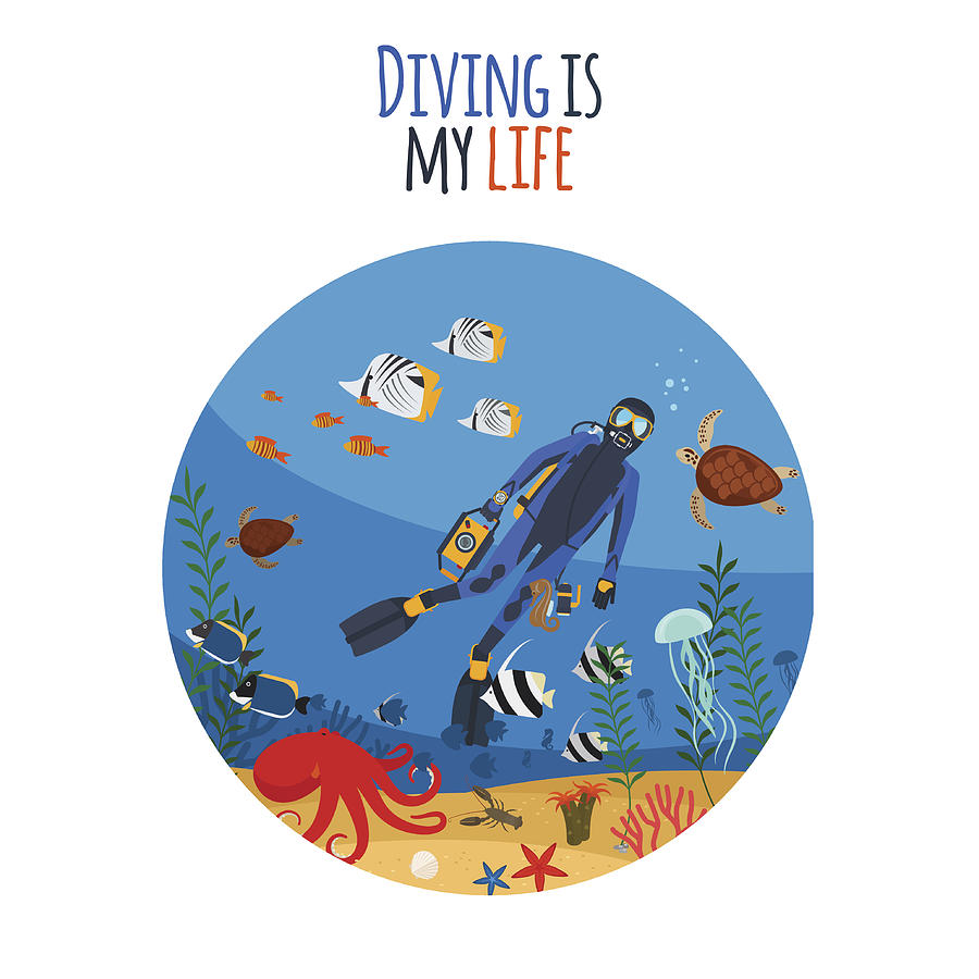 Diving is my life illustration Drawing by S-s-s