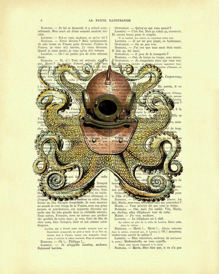 Octopus Mixed Media - Diving Octopus by Madame Memento