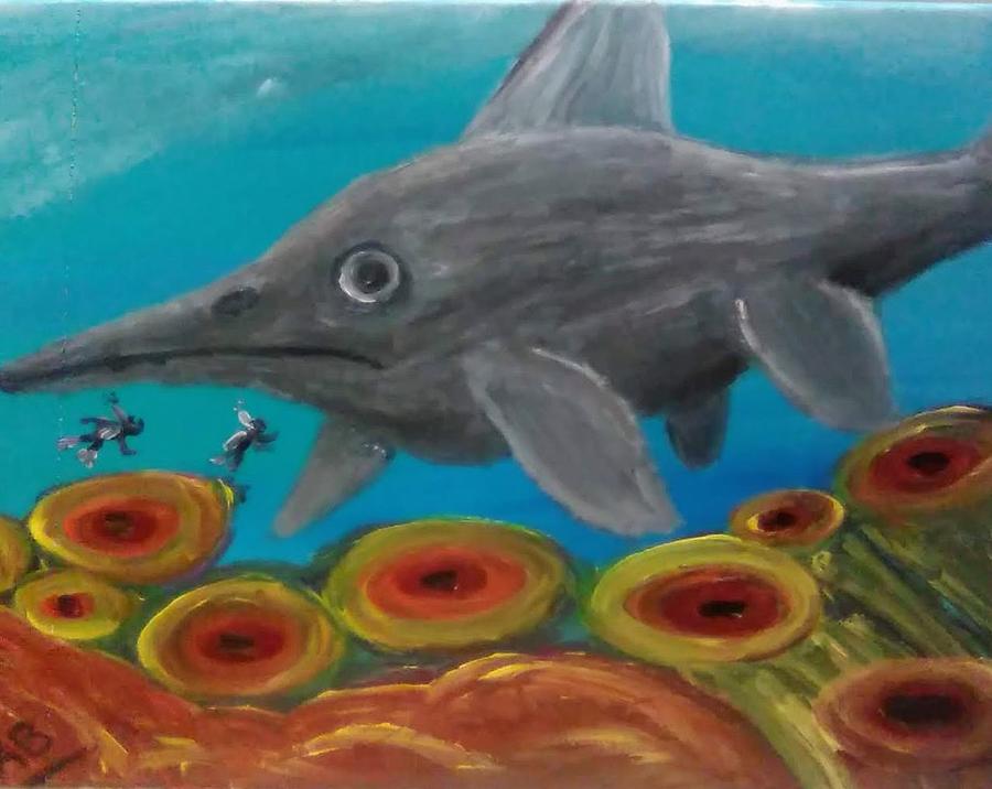 Diving with Shonisaurus 2021 Painting by Andrew Blitman