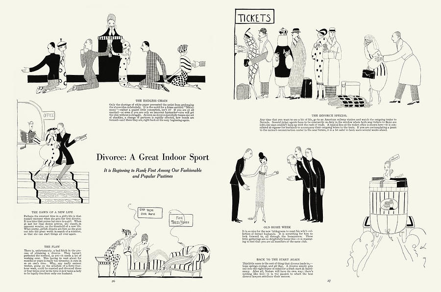 Divorce, A Great Indoor Sport in High Society 1920. Sketches by Anne Fish Drawing by Ikonographia - Anne Fish