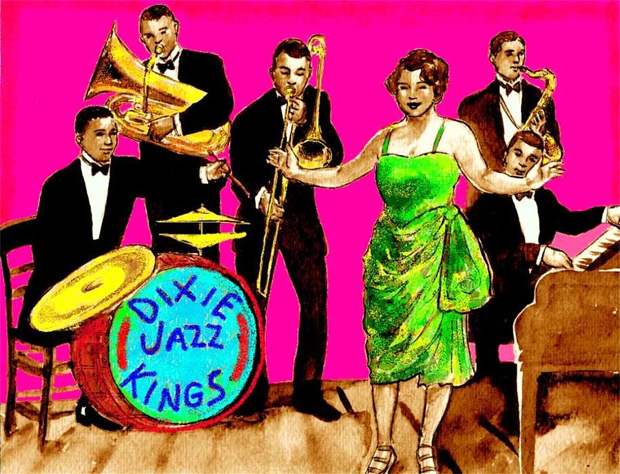 Dixie Jazz Kings Pink Drawing by Mel Thompson