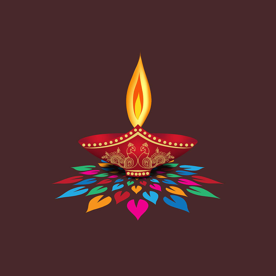 Diya Colorful Rangoli Diwali Diya Festivals In India Digital Art ...