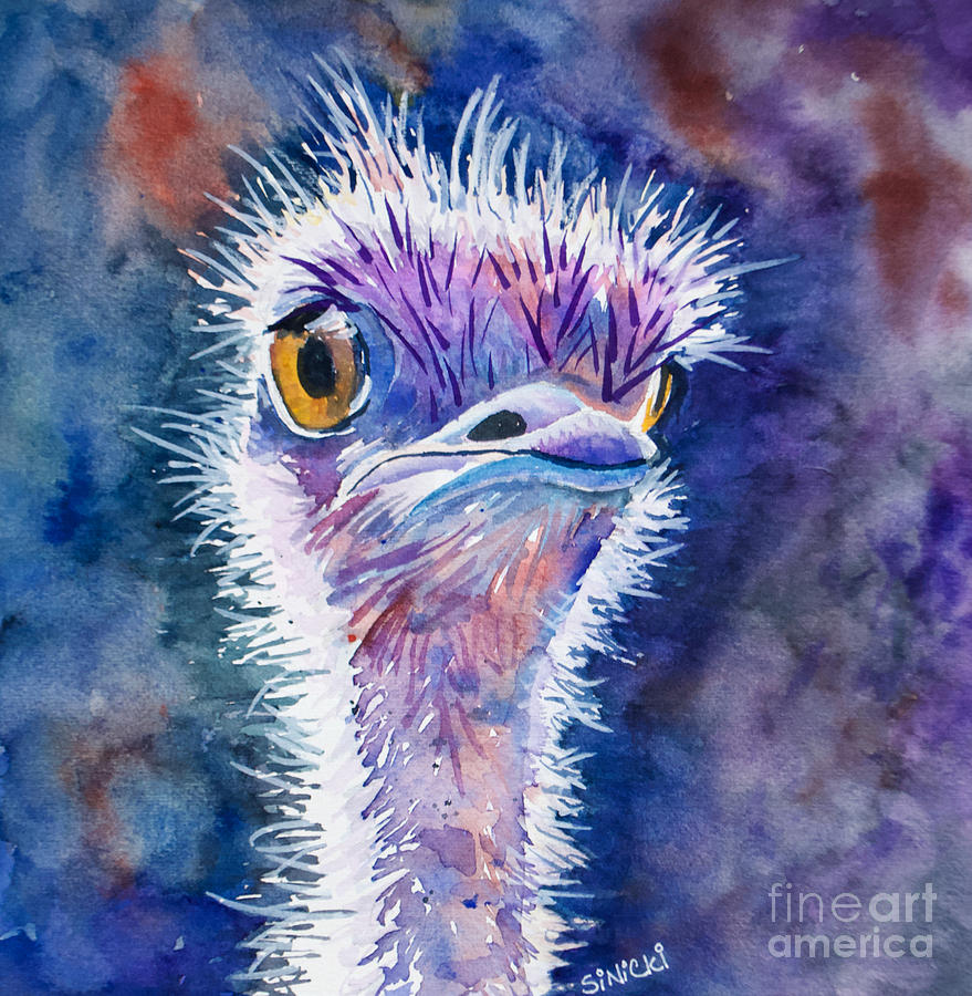 Dizzy Ostrich Painting by Lisa Sinicki