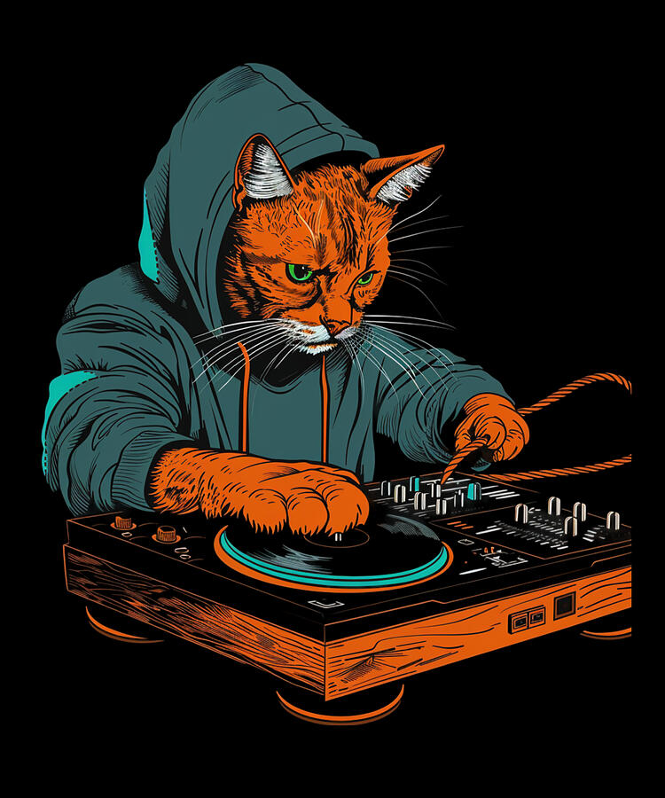 Music Digital Art - DJ Cat Apparel Picks by Rush