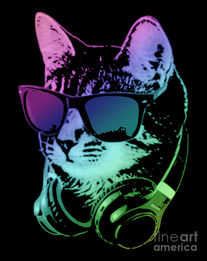 Pop art DJ Cat Chilling with Headphones Sticker for Sale by Zenzy