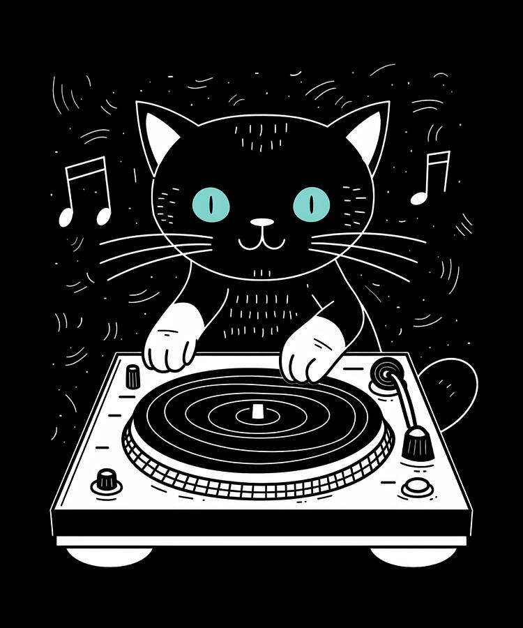 Music Digital Art - DJ Cat Shirt Styles by Rush