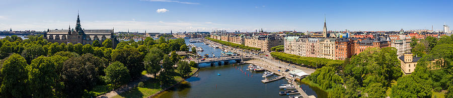 Djurgårdsbron, Stockholm panorama seen from air. Small boat port Photograph by Olaser