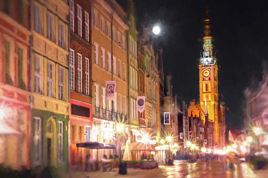 Dluga Street Gdansk Poland by Night  Photograph by Carol Japp