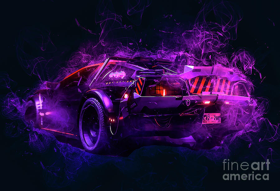 DMC DeLorean Synthwave Neon Cyberpunk Drawing By Marietta Beatty   Pixels