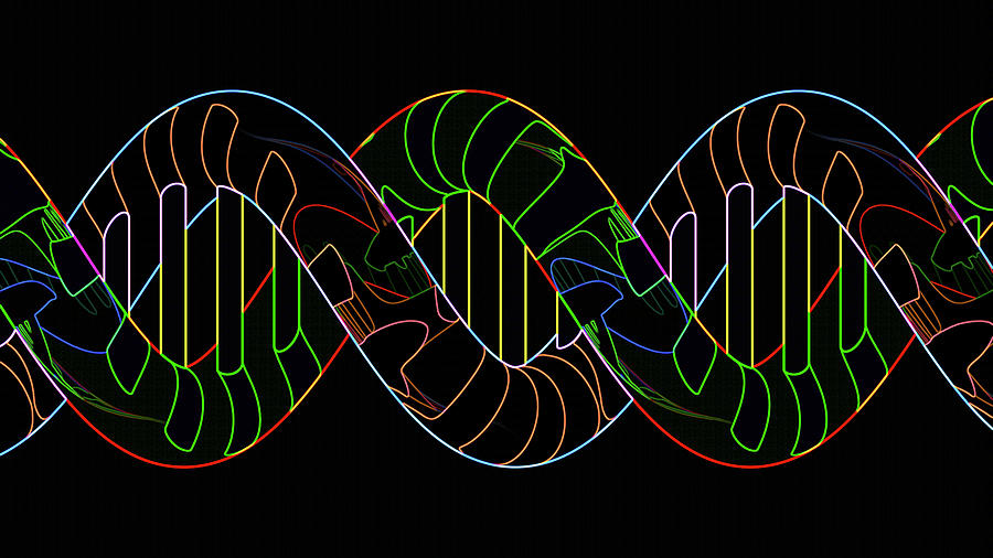 DNA Neon Outline Digital Art by Russell Kightley