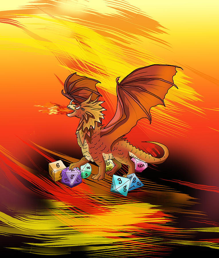 Dnd Fire Breathing Red Dragon And Dice Digital Art By Cuisinecat - Pixels