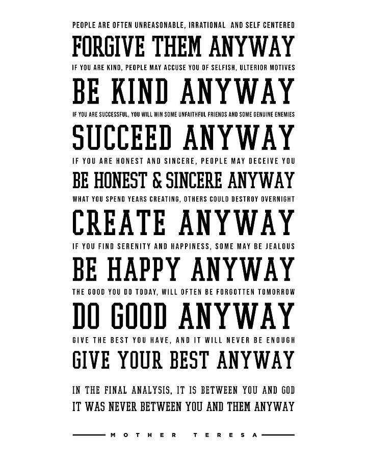 Do It Anyway - Mother Teresa Poem - Literature - Typewriter Print 3 Digital Art by Studio Grafiikka