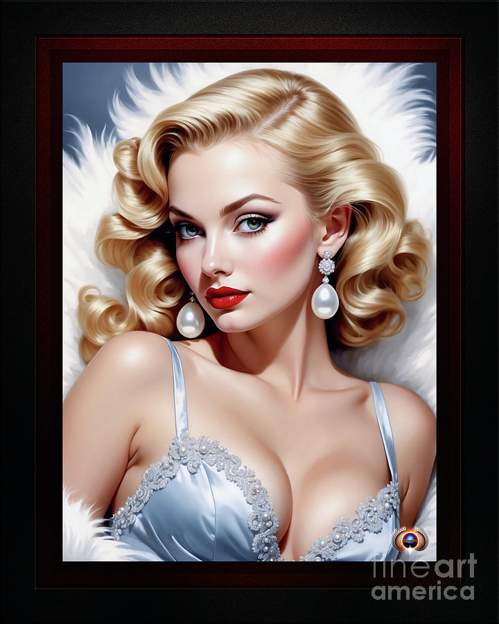 Do You Like My White Feather Pin Up Girl Alluring AI Concept Art Portrait by Xzendor7 Painting by Xzendor7