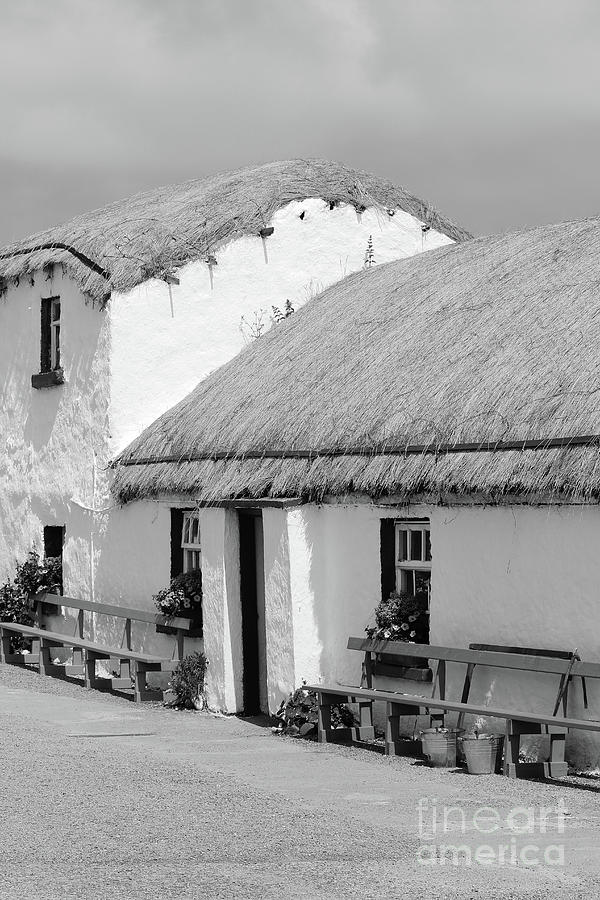 Doagh Famine Village Thatched Cottages bw Photograph by Eddie Barron