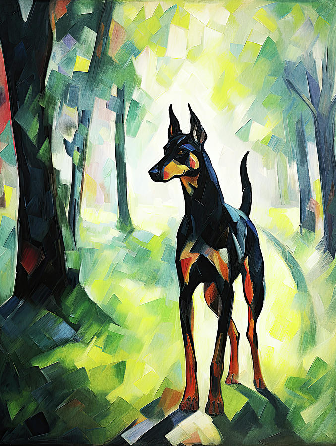 Doberman dog walking in the park 03 - Madeleine Macke Painting by Madeleine Macke
