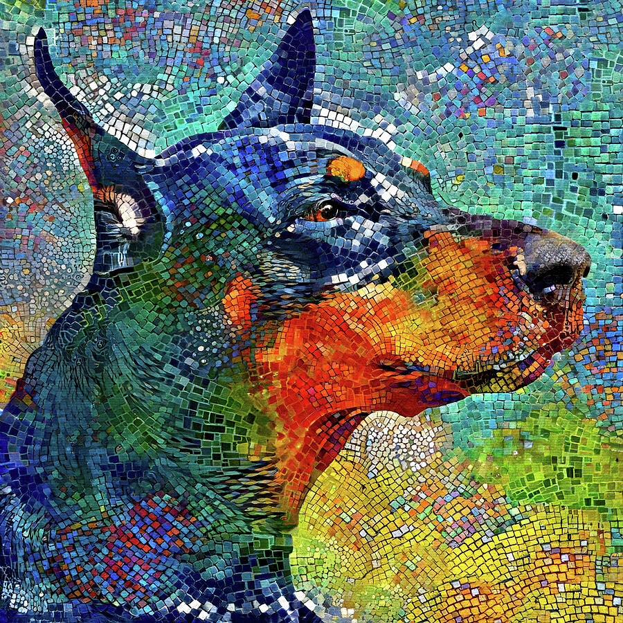 Doberman Pinscher Mosaic Portrait Digital Art by Peggy Collins
