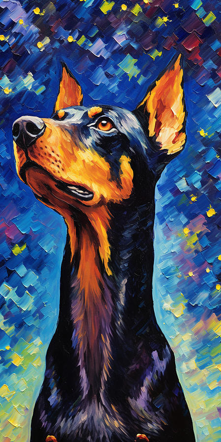 Doberman S Head Looking Up At A Beautiful Starry Night Sky Painting By   Dobermans Head Looking Up At A Beautiful Starry Night Sky Vincent Van Gogh 