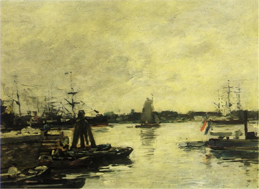 Dock at Rotterdam Aanlegkade te Rotterdam Painting by Eugene Louis ...