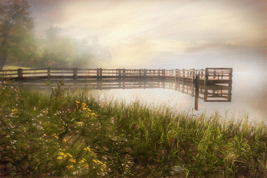 Dock into the Mist Painting Photograph by Debra and Dave Vanderlaan