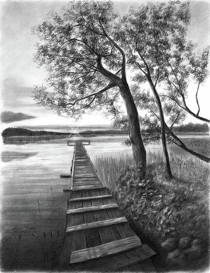 Dock Into the Sun Drawing by Lena Auxier